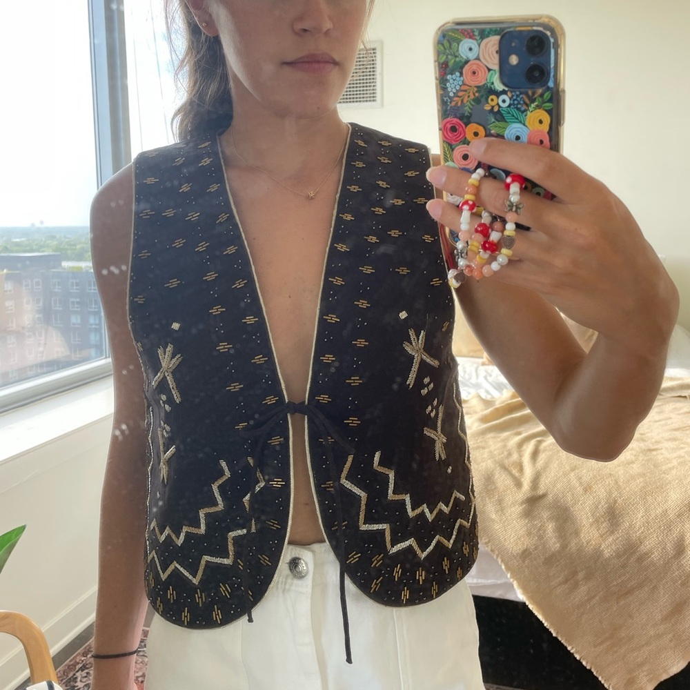 & Other Stories brown embroidered vest